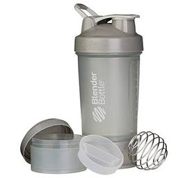 Garrafa BlenderBottle Shaker com organizador de comprimidos e armazenamento para proteína em pó, sistema ProStak, 650 ml, cinza