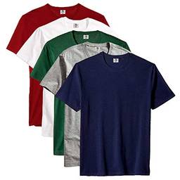 Kit com 5 Camisetas Masculina Básica Algodão Premium (Azul, Cinza, Verde, Branco e Vinho, GG)