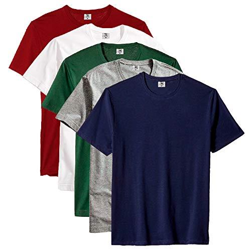 Kit com 5 Camisetas Masculina Básica Algodão Premium (Azul, Cinza, Verde, Branco e Vinho, G)
