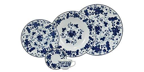 Serviço de Jantar e Café 30 Peças em Porcelana, Decoração Folhagem, Coleção Real, Azul, Porcelana Schmidt