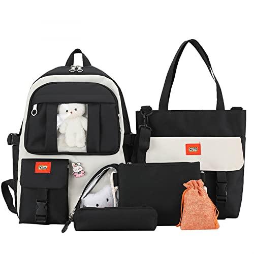 NUTOT mochila escolar juvenil Grande Capacidade,bolsa para viagem,bolsa de ombro feminina,bolsa transversal,estojo escolar masculino,conjunto de cinco peças (preto)