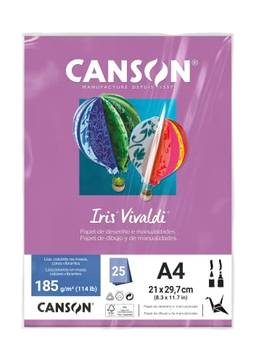 CANSON Iris Vivaldi, Papel Colorido A4 em Pacote de 25 Folhas Soltas, Gramatura 185 g/m², Cor Malva (86)