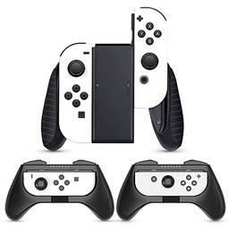 Nintendo Switch Grip, Heystop – Kit de 3 alças para controle de interruptor de jogo resistente ao desgaste para Nintendo Switch Joy-Con, preto
