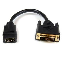 (HDMI Female to DVI Male) - 8in HDMI to DVI-D Video Cable Adapter - HDMI Female to DVI Male