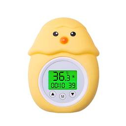 Queenser Termômetro de banho com visor tricolor iluminado de temperatura ambiente em Fahrenheit e Celsius Lindo formato de frango flutuante para banho de brinquedo para banheira Termômetro de temperatura de