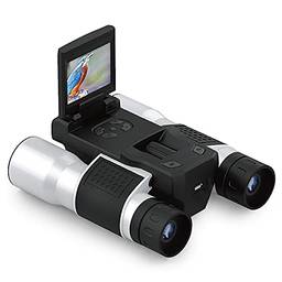 Staright Binóculos digitais 12x32, câmera telescópio, display LCD giratório de 2 polegadas, gravador de vídeo e foto de 5MP com concerto de jogo de futebol para observação de pássaros