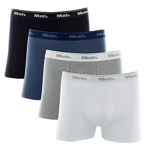 Kit 4 Boxer Cot Liso Elast, Mash, Masculino, Preto/Azul Jeans/Branco/Cinza Mescla, P