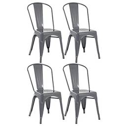 Loft7, Kit 4 Cadeiras Iron Tolix Design Industrial em Aço Carbono Vintage Moderna e Elegante Versátil Sala de Jantar Cozinha Bar Restaurante Varanda Gourmet, Cinza Escuro.