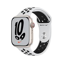Apple Watch Nike Series 7 (GPS + Cellular), Caixa em alumínio luz das estrelas de 45 mm, Pulseira esportiva Nike platina?pura/preta