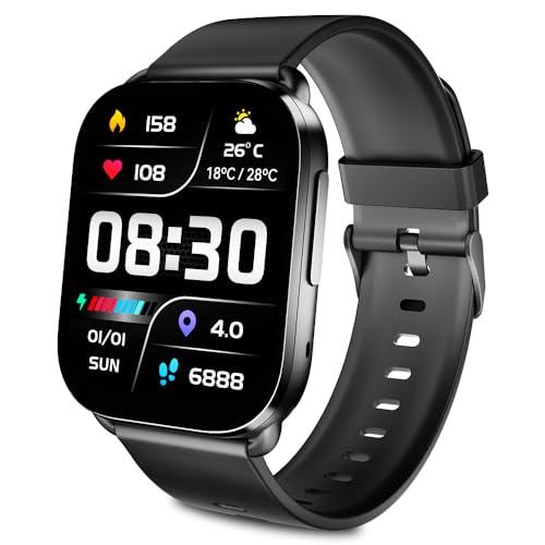QCY GS Relogio Smartwatch, Relógios Inteligentes de 2,02", Atender/Fazer Chamadas, Mais de 100 Modos Esportivos Rastreador de Fitness com Monitor de Frequência Cardíaca e Sono, IPX8 à Prova D'água