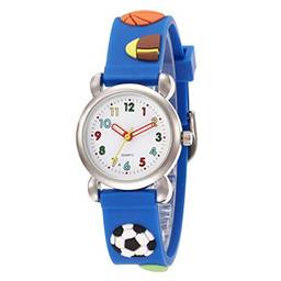 Relógio de futebol infantil Hemobllo com números romanos azul e relógio de pulso com temporizador, máquina de tempo, relógio analógico para crianças e meninos