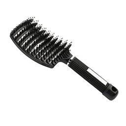 XWU Escova de cabelo com cerdas de javali, escova de cabelo curvada, ventilada, escova de massagem para secagem rápida, pente de cabelo desembaraçado para mulheres, escova de secagem com secador de cabelo comprido e grosso