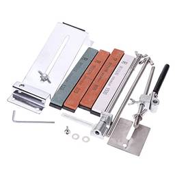 KKcare Kit de afiador de facas de ângulo fixo atualizado totalmente metal aço inoxidável profissional 4 pedras de amolar