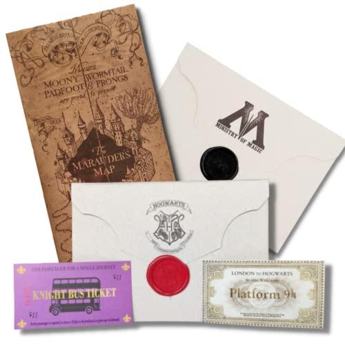 Super Kit Harry Potter - Mapa do Maroto + Carta de Aceitação Hogwarts + Carta do Ministério da Magia + 2 Tickets Plataforma 9 3/4 & Knight Bus