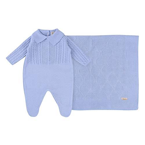 Macacão com pés de tricot, Bebê meninos, Din Don, Azul Bebê, RN