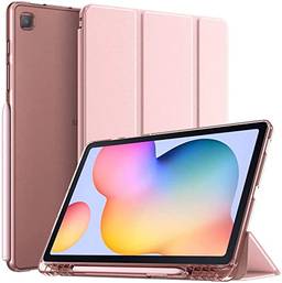 Capa para tablet Samsung Galaxy Tab S6 Lite 10.4” 2020 WB - Auto hibernação, silicone flexível, suporte para leitura, compartimento para S-Pen (Rosa Gold)