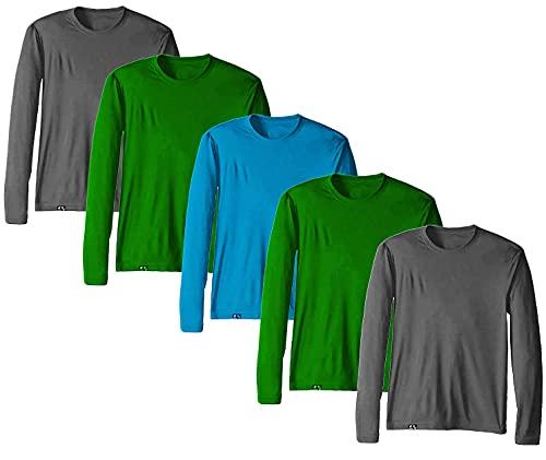 KIT 5 Camisetas Proteção Solar Permanente UV50+ Tecido Gelado – Slim Fitness – GG 2 Cinza - 2 Verde - 1 Verde Água