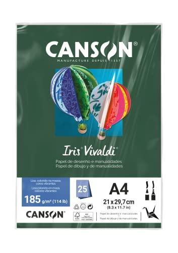 CANSON Iris Vivaldi, Papel Colorido A4 em Pacote de 25 Folhas Soltas, Gramatura 185 g/m², Cor Verde Escuro (30)