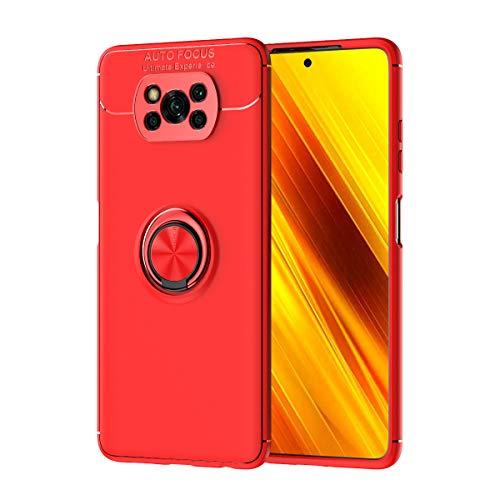 Capa compatível para Xiaomi Poco X3(NFC) Capa de silicone Suporte de protetor magnético Anel de absorção de choque TPU + ABS Material Capa anti-queda:Vermelho