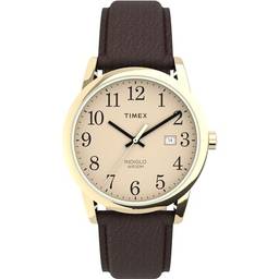 Relógio Masculino Timex Easy Reader com Pulseira de Couro de 38 mm, Marrom/Dourado/Creme