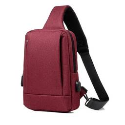 Bolsa tiracolo masculina Oxford impermeável com porta de carregamento, bolsa de ombro, mochila multifuncional, Vermelho vinho - 3
