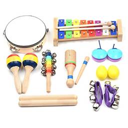 ERYUE 13 Pçs Crianças Instrumentos Musicais Brinquedos Com Bolsa De Transporte Instrumentos De Percussão De Madeira Coloridos Presentes De Educação Infantil Para Crianças Crianças Pré-Escolares Menina