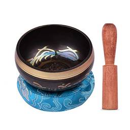 Tomshin Conjunto de tigela de canto tibetano com tigela de som de metal artesanal de 8,5 cm / 3,3 polegadas e almofada macia (cores aleatórias) e batedor de madeira para meditação, chakra, som, cur
