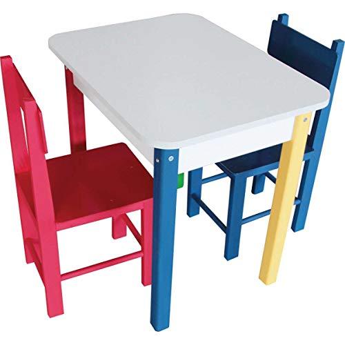 Carlu Brinquedos - Retangular Colorida Mesa com 2 Cadeiras de Madeira, Multicolorido, 5023