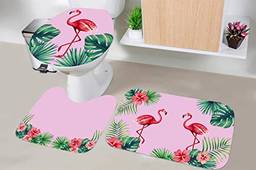 Jogo de Tapete Para Banheiro 3 Peças - Estampa digital (Flamingo Tropical)