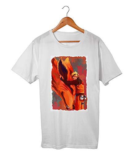 Camiseta Algodão Adulto Unissex Naruto Serie Anime Raposa (XG, BRANCO)