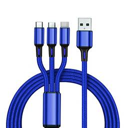 Strachey Cabo De Carregamento Multi-Interfaces,Cabo de carregamento 3 em 1 Cabo de carregamento USB universal trançado de nylon compatível com dispositivos i-Product/Type-C/Micro USB, azul