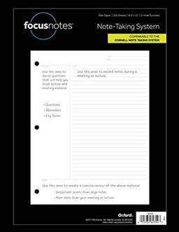 Papel de enchimento com sistema de anotações da Tops FocusNotes 21 x 28 cm, perfurado com 3 furos, branco, 100 folhas (62354)