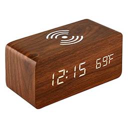 Despertador digital com carregador sem fio LED de mesa e visor de temperatura do despertador-Zwbfu