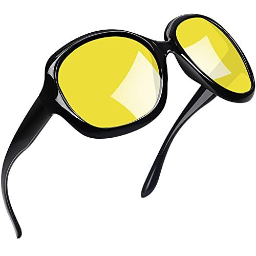 Óculos de Sol Feminino Polarizados Joopin Armação Grande óculos Escuros para Mulheres Vintage Senhoras Tons (Lente amarela da visão noturna)