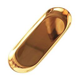 Yardwe- Bandeja de servir de armazenamento de joias oval estilo nórdico Bandeja de aço inoxidável Bandeja de lanches Organizador doméstico de armazenamento (grande, dourado)
