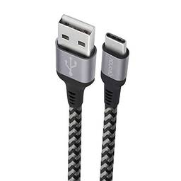 Cabo USB-C (tipo C) para USB, 3.1 velocidade, 5Gbps, nylon trançado, 1.5MT, Cinza, UCC02, Geonav
