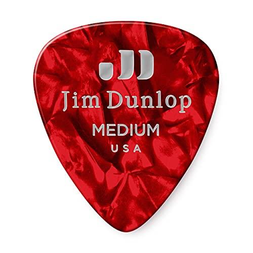 Celuloide genuíno Dunlop 483P09MD, vermelho perolado, médio, pacote com 12