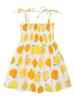 Cotrio Roupas de verão para crianças e bebês vestido limão bohemian strap vestido de verão princesa sem costas roupas de playwear 12-18 meses