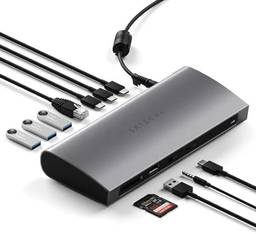 Satechi Thunderbolt 4 Dock 11 em 1. 3 portas Thunderbolt 4, 3 portas USB-A 3.2, porta USB-A 2.0, leitor de cartão SD, GbE, conector de áudio. Tomada Americana. Compatível con MacBook M2/M1