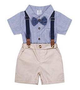 Cotrio Macacão de bebê masculino suspensor cavalheiro macacão infantil duas peças calções de verão conjunto de roupas de 6-12 meses