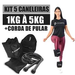 Kit Caneleira de Peso 1kg a 5kg Academia + Corda de Pular