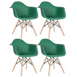 Kit 4 cadeiras Charles Eames Eiffel DAW com braços e pés de madeira clara Verde escuro