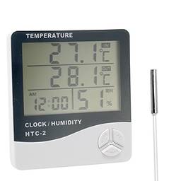 Romacci HTC-2 interno e externo com tela grande medidor digital de temperatura e umidade Medidor de tempo Calendário Alarme termômetro e higrômetro