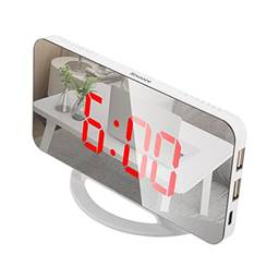 Moniss Relógio espelhado de LED Mini relógio de mesa despertador digital com função de soneca 3 Brilho ajustável Luz de fundo adaptável
