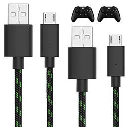 TalkWorks Controller Charger Cord for Xbox One - 2 Pack 10 ft Nylon Braided Micro USB Charging Cable - Also Android Compatible with Samsung Galaxy, PS4