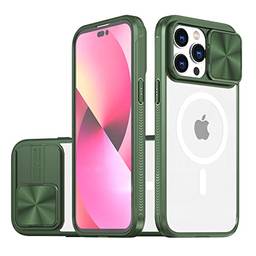 SZAMBIT Capa Magnético Para Magsafe Compatível Com IPhone, Capacidade De Carregamento Sem Fio Para Proteção De Câmera Deslizante (Pará iPhone 14 Plus,verde escuro)