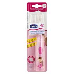 Chicco - Escova de dentes elétrica para crianças com vibração leve, cerdas suaves, aderência ergonómica, cabeça de substituição e capuz, escova de dentes para crianças com mais de 3 anos, rosa