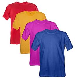 Kit 4 Camisetas 100% Algodão 30.1 Penteadas (Vermelho, Amarelo Ouro, Pink, Azul Royal, G)