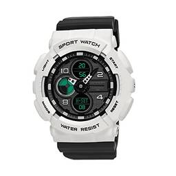 SANDA Luxo Moda Mulher Homens Esportes Relógios Masculinos Estilo G LED Digital Militar Impermeável Relógio Dupla Display Feminino (White Black)