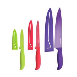 Farberware Conjunto de 6 facas de resina antiaderente, cor clássica, 3, vermelho, verde, roxo